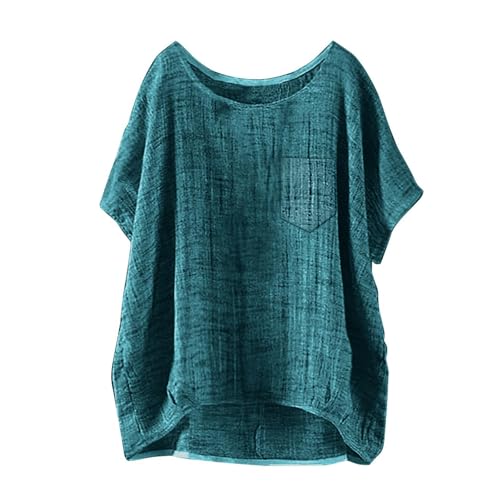 Sommervorbereitung Musselin Bluse Damen 2025 Sommer Große Größen Leinenbluse Kurzarm Solid Casual Loose Leinen Tops Mode Elegant Bequeme Leinenhemd Hemdbluse Tshirt Blusenshirt von JUZILO