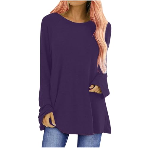 Super Longshirt Damen Rundhalsausschnitt Langarm Oversize Basic Langarmshirt 2025 Frühjahr Sommer Baumwolle Longsleeve Shirts Lose Causal Atmungsaktiv Vielseitig T-Shirt von JUZILO