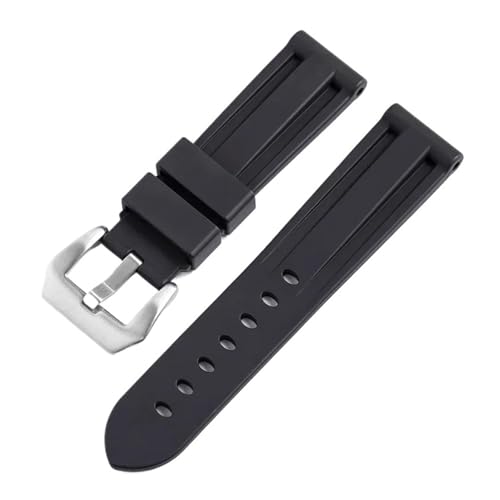JVEIWAD Kompatibel mit Panerai 111 386 441 Uhrenarmbändern, Zubehör, Edelstahl-Silberschnalle, Ersatzarmband, 22/24 mm, Uhrenarmband, Viton-Armband(Black,22mm) von JVEIWAD