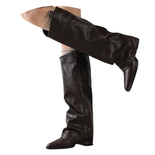 JVHYANFUL Damen Stiefel High-Heel Sommerstiefeletten High Heels Plateau Schuhe Braun Schlupfschuhe Halbhoch Boots Westernstiefel Ankle Übergangsstiefel Blockabsatz Sommerstiefel Damenschuhe von JVHYANFUL
