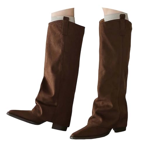 JVHYANFUL Damen Stiefel High-Heel Sommerstiefeletten High Heels Plateau Schuhe Braun Schlupfschuhe Halbhoch Boots Westernstiefel Ankle Übergangsstiefel Blockabsatz Sommerstiefel Damenschuhe von JVHYANFUL