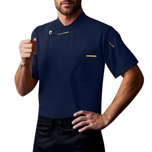 JVHYANFUL Herren Kochjacke Langarm In Weiß Mit Verschiedenen Farbigen Paspelierungen Und Kugelknöpfen Chef Jacke Gastronomie Kochkleidung Atmungsaktiv Bauwoll Unisex Berufsbekleidung von JVHYANFUL