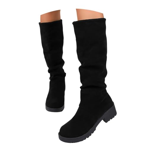 JVHYANFUL Stiefeletten Damen Trachten Elegant Wildleder Halbstiefel Spitz Schlupfschuhe Mittelalter Stiefel Mit Schnalle Absatz Ankle Boots Halbhoch Westernstiefel Damenstiefel Trachtenschuhe von JVHYANFUL