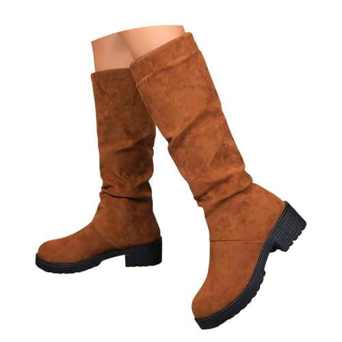 JVHYANFUL Stiefeletten Damen Trachten Elegant Wildleder Halbstiefel Spitz Schlupfschuhe Mittelalter Stiefel Mit Schnalle Absatz Ankle Boots Halbhoch Westernstiefel Damenstiefel Trachtenschuhe von JVHYANFUL