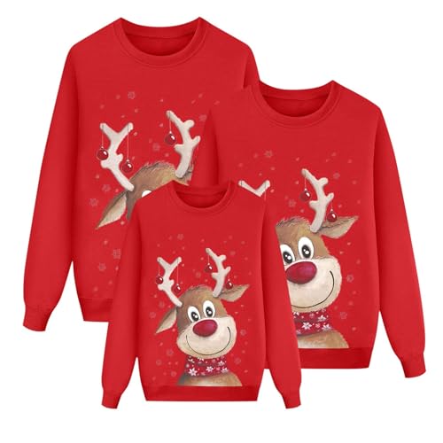 JVHYANFUL Weihnachtspulli Familie Set Lustig Damen Herren Kinder Weihnachtspullover Partner Rundhals Winterpullover Pärchen Sweatshirt Rudolph Sweater Langarm Rentier Strickpullover Weihnachten von JVHYANFUL
