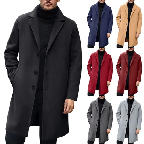 Mantel Herren Winter Trenchcoat Elegant Wintermantel Business Herrenmantel Lange Jacke Kerbkragen Übergangsmantel Einfarbige Revers Winterjacke Herbst Coat Warme Overcoat Herren-Mäntel Wollmantel von JVHYANFUL