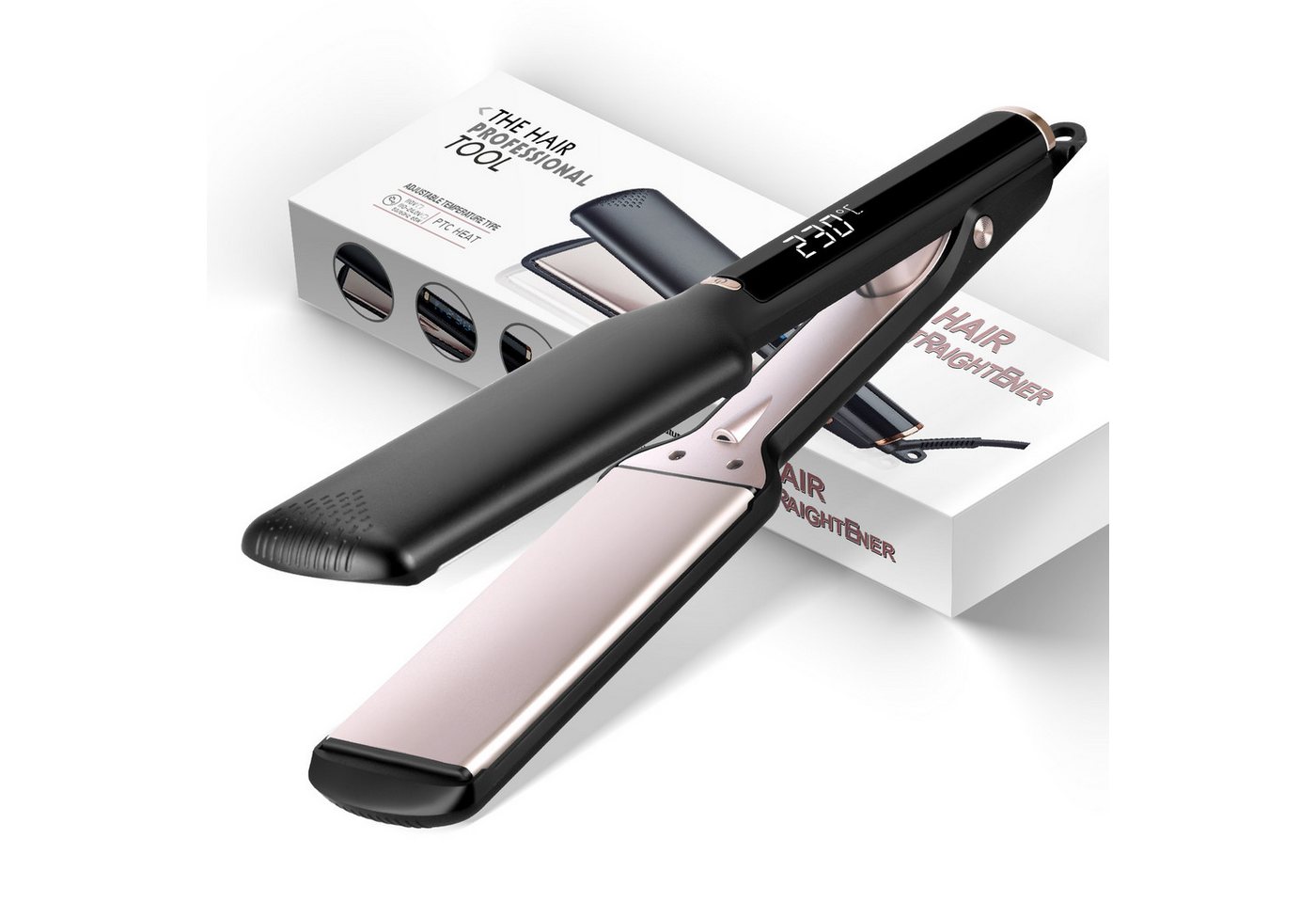 JVJH Glätteisen Breit 50mm,Large 3D Schwebendes Haarglätter,14-Temp,100-230°C Keramik, LCD-Display,Keramikbeschichtung Haarglätter,30s Schnellaufheizung, für dickes, krauses, lockiges und langes Haar von JVJH