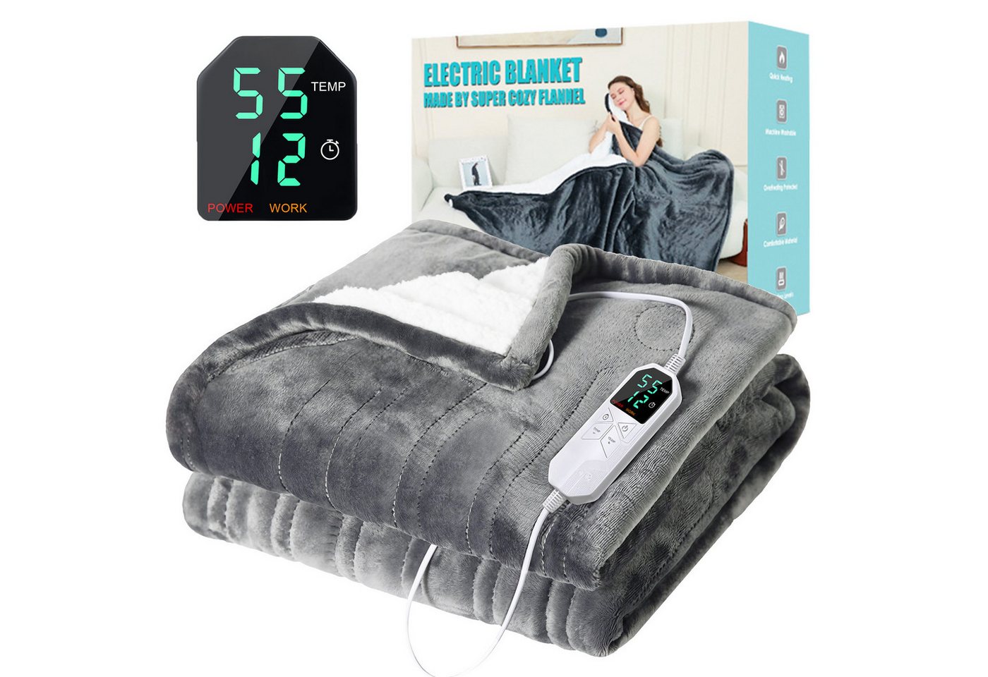 JVJH Heizdecke mit Abschaltautomatik,8 Stufen & 1-12H Timer Auto-Aus,180 x 130 cm, Flanell&,Maschinenwaschbar, Überhitzungsschutz JVJH Heizdecke mit Abschaltautomatik,8 Stufen & 1-12H Timer Auto-Aus,180 x 130 cm, Flanell&,Maschinenwaschbar, Überhitzungsschutz von JVJH