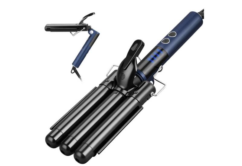 JVJH Lockenstab 3 Fässer Welleneisen,25mm Keramik Lockenstab,Schnelle Heizung, Große Welle für Lange/kurze Haare,mit LCD-Temperaturanzeige, 4-stufige Temperaturregelung,Faltbar Crimpers für Reisen von JVJH