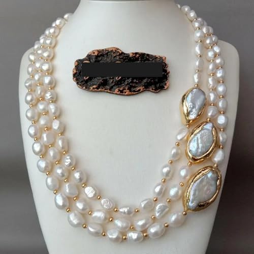 JVNTOPIHW 20" 3 strands Cultured Baroque freshwater Pearl Necklace Pearl Gold color edge Connector chokers for women JVNTOPIHW 20" 3 strands Cultured Baroque freshwater Pearl Necklace Pearl Gold color edge Connector chokers for women von JVNTOPIHW