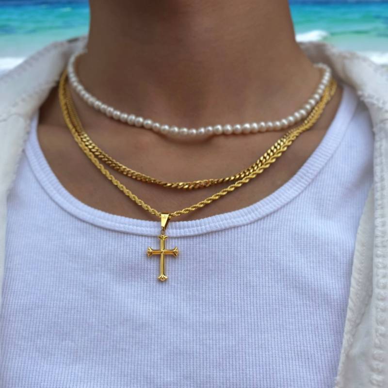 Cross Chain Gold | 3mm Twisted Rope Necklace Crucifix Pendant Men Religious Jewelry Gift Idea von JVStreetwear