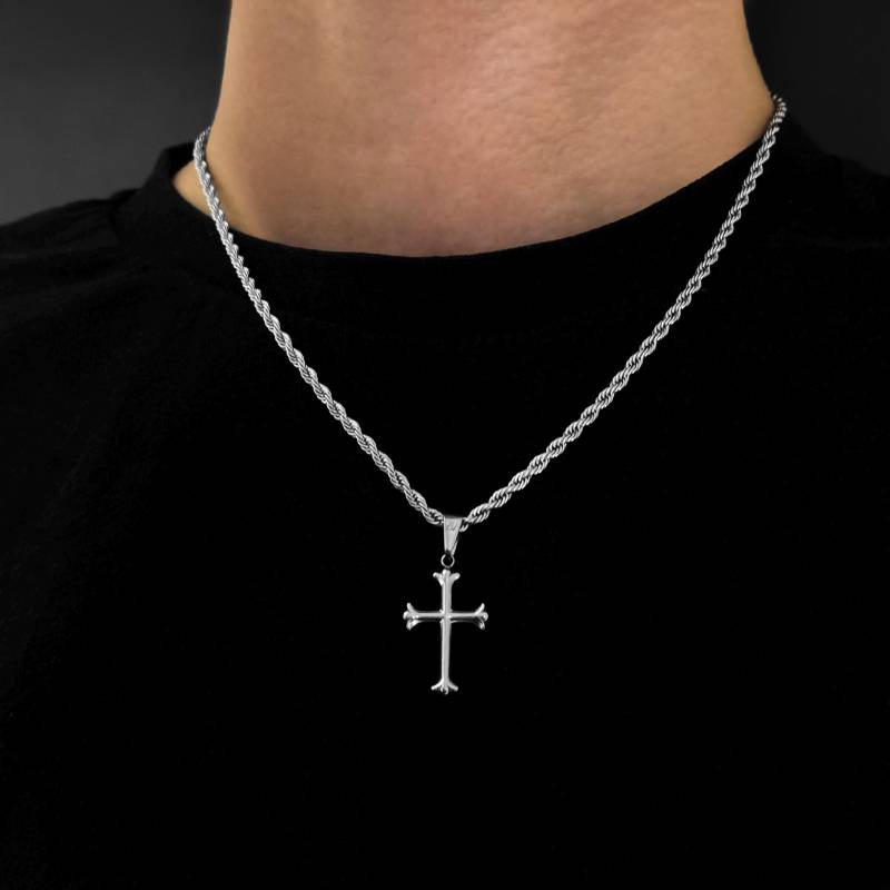 Cross Chain Silver | 3mm Twisted Rope Necklace Crucifix Pendant Men Religious Jewelry Confirmation Gift Idea von JVStreetwear