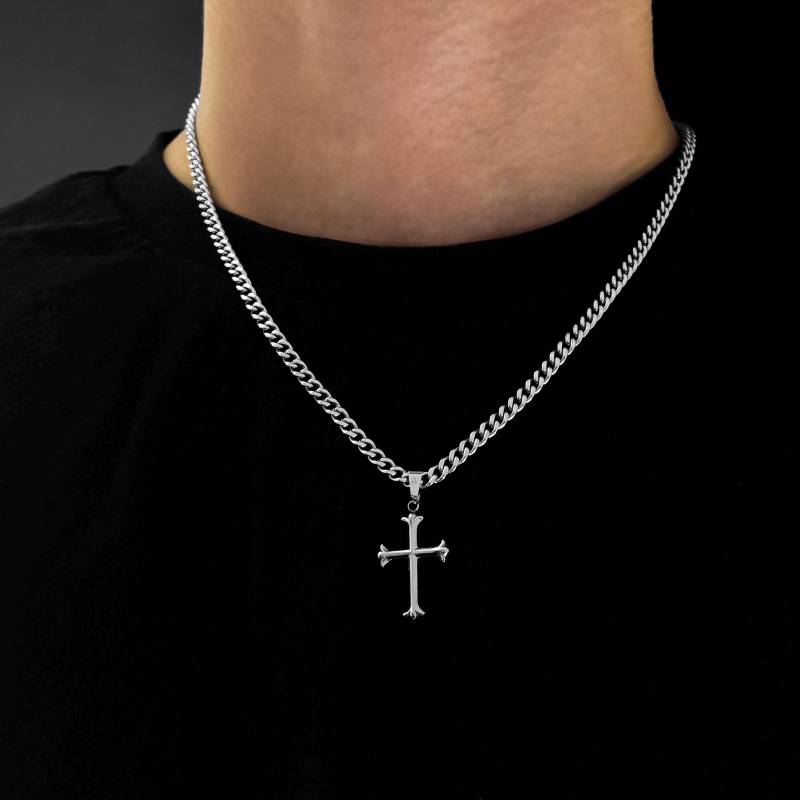 Cross Chain Silver | 4mm Cuban Necklace Pendant Religious Jewelry Men Gift Idea von JVStreetwear