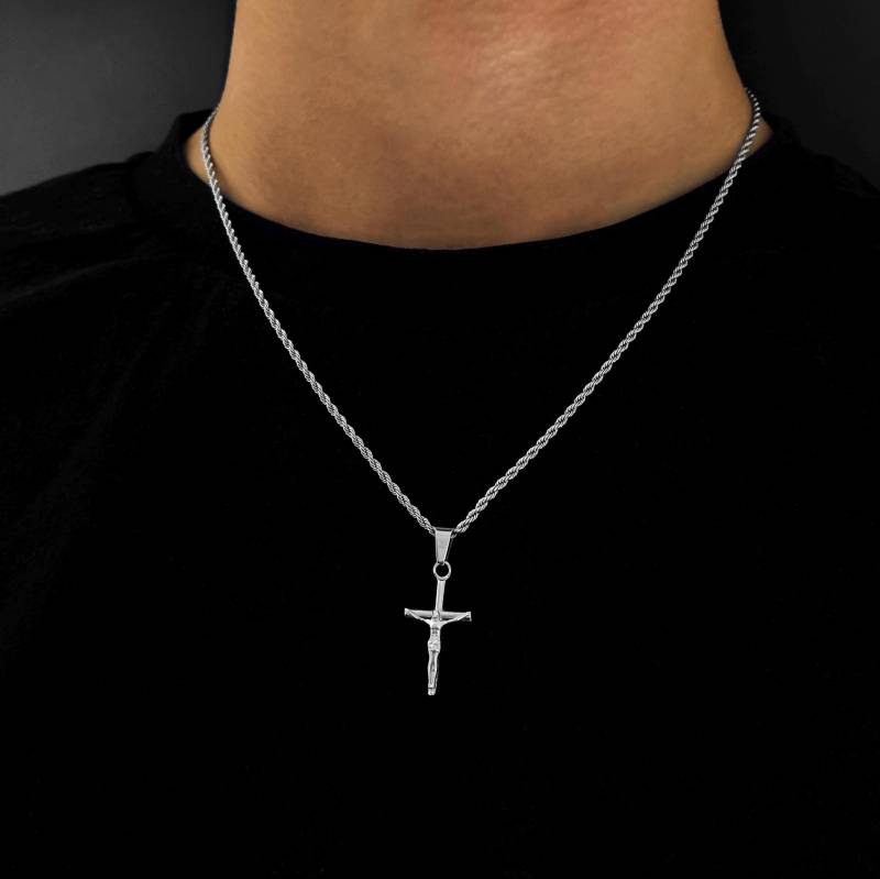 Jesus Cross Chain Silver | 2mm Twisted Rope Necklace Pendant Men Religious Jewelry Gift Idea von JVStreetwear
