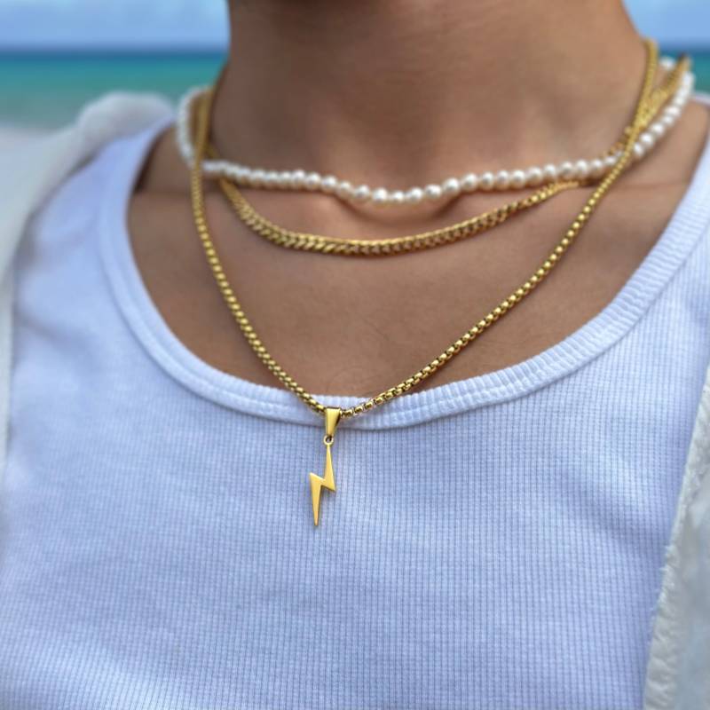 Lightning Chain Gold | 2.5mm Box Necklace Bolt Pendant Men Minimalistic Streetwear Jewelry Gift Idea von JVStreetwear