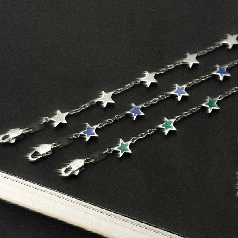 Star Bracelet For Men - Silver Charm Blue, Green, White Onyx Options Unique Streetwear Jewelry Gift von JVStreetwear