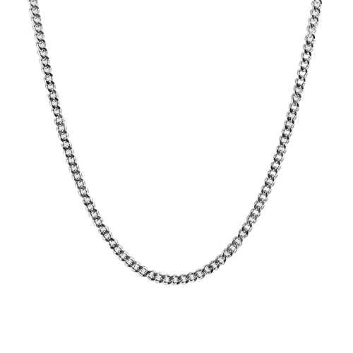 JVillion Cuban Link Halskette, Silber, Herren, 4mm Kubanische Silberkette, Männer Streetwear, Modeschmuck, 50-60cm, Edelstahl, Wasserfest, Nicht Abfärbend (50) von JVillion