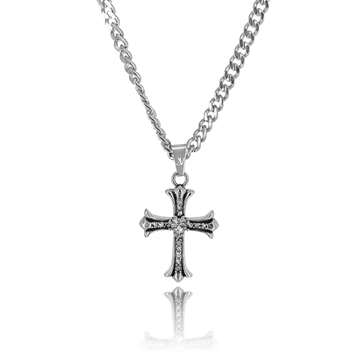 JVillion Silberne Jesus Halskette Herren, 4mm Cuban Link Kette, Edelstahl Kruzifix Anhänger, Kommunionskreuz, Konfirmationskreuz, 50-60cm, Wasserfest & Langlebig (55) von JVillion