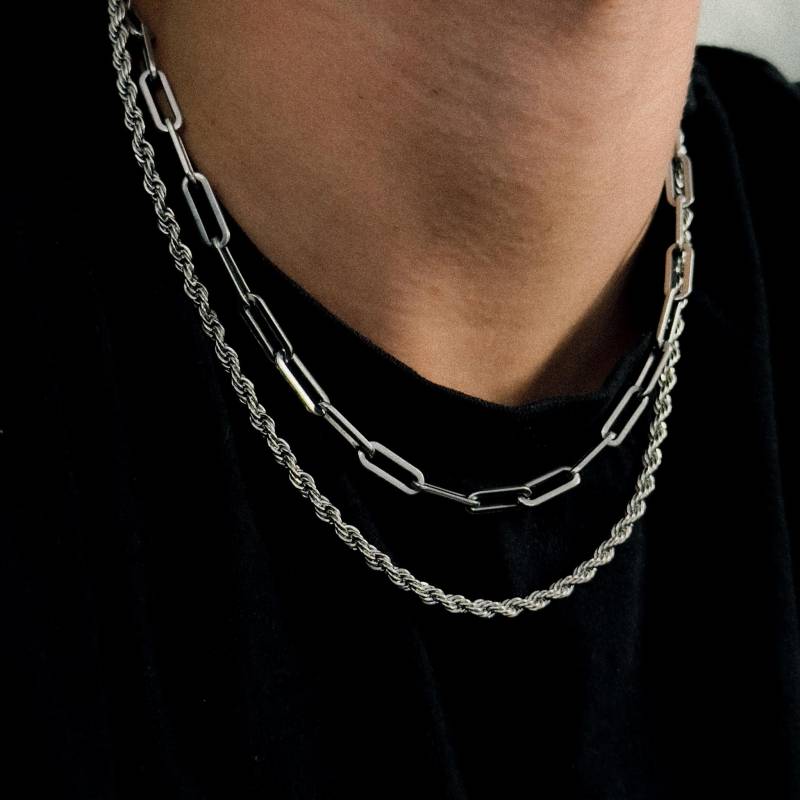 Rope Kette Herren - 4mm Halskette Silberkette Streetwear Modeschmuck Wasserfest & Nicht Abfärbend von JVillionJewelry