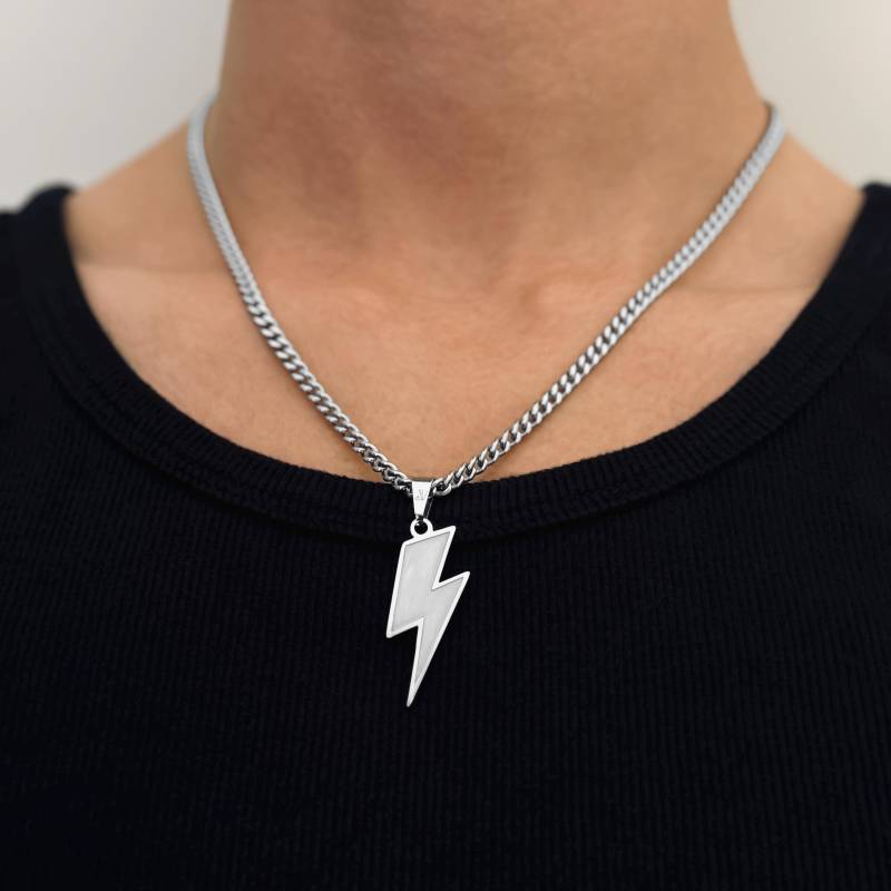 Blitz Kette Herren - 4mm Cuban Link Halskette Flash Anhänger Streetwear Schmuck Silberkette Wasserfest & Nicht Abfärbend von JVillionJewelry