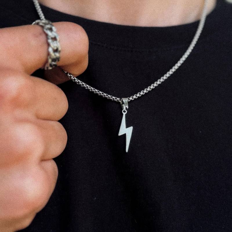 Blitz Kette Herren - Box Silber Flash Anhänger Streetwear Schmuck Silberschmuck Wasserfest & Nicht Abfärbend von JVillionJewelry