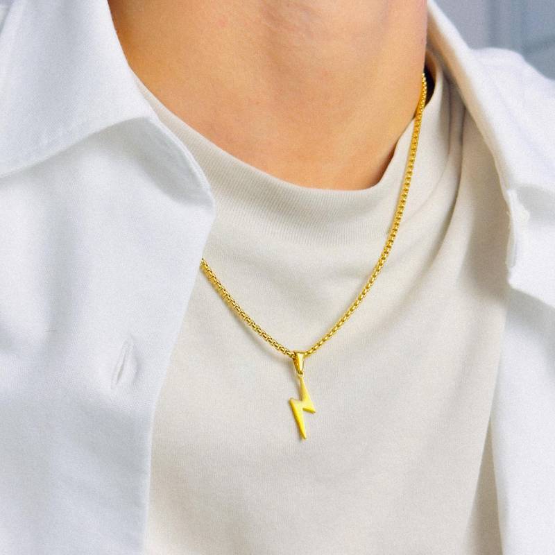 Flash Kette Herren - Box Gold Blitz Anhänger Goldschmuck Wasserfest & Nicht Abfärbend Geschenkidee von JVillionJewelry