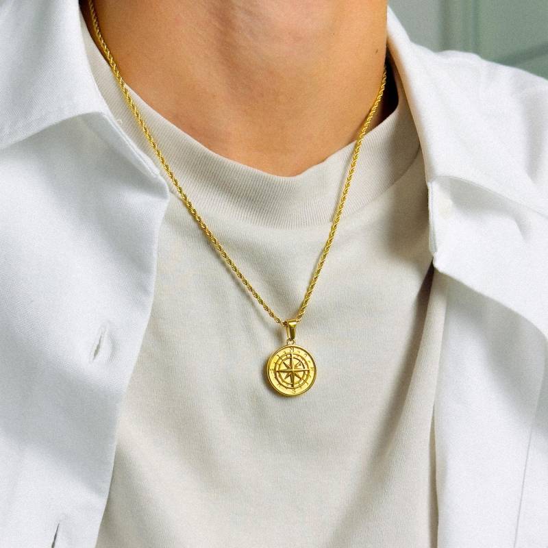 Kompass Kette Gold - Halskette Herren Nordstern Anhänger Goldschmuck Mit Wasserfest & Nicht Abfärbend von JVillionJewelry