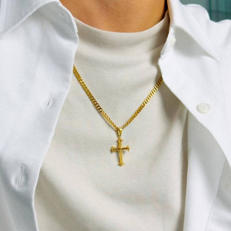 Kreuz Kette Herren - 4mm Cuban Link Anhänger Gold Kruzifix Halskette Religiöser Schmuck Wasserfest & Nicht Abfärbend von JVillionJewelry