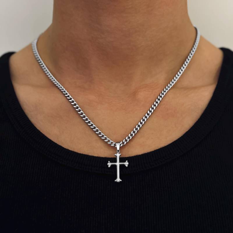 Kreuz Kette Silber - 4mm Cuban Link Halskette Herren Anhänger Religiöser Schmuck Wasserfest & Nicht Abfärbend von JVillionJewelry