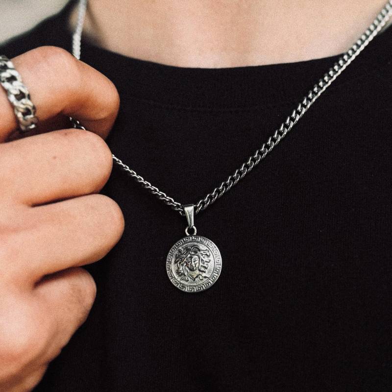 Medusa Kette Herren - 4mm Cuban Link Schlangen Kopf Halskette Anhänger Silber Wasserfest & Nicht Abfärbend von JVillionJewelry