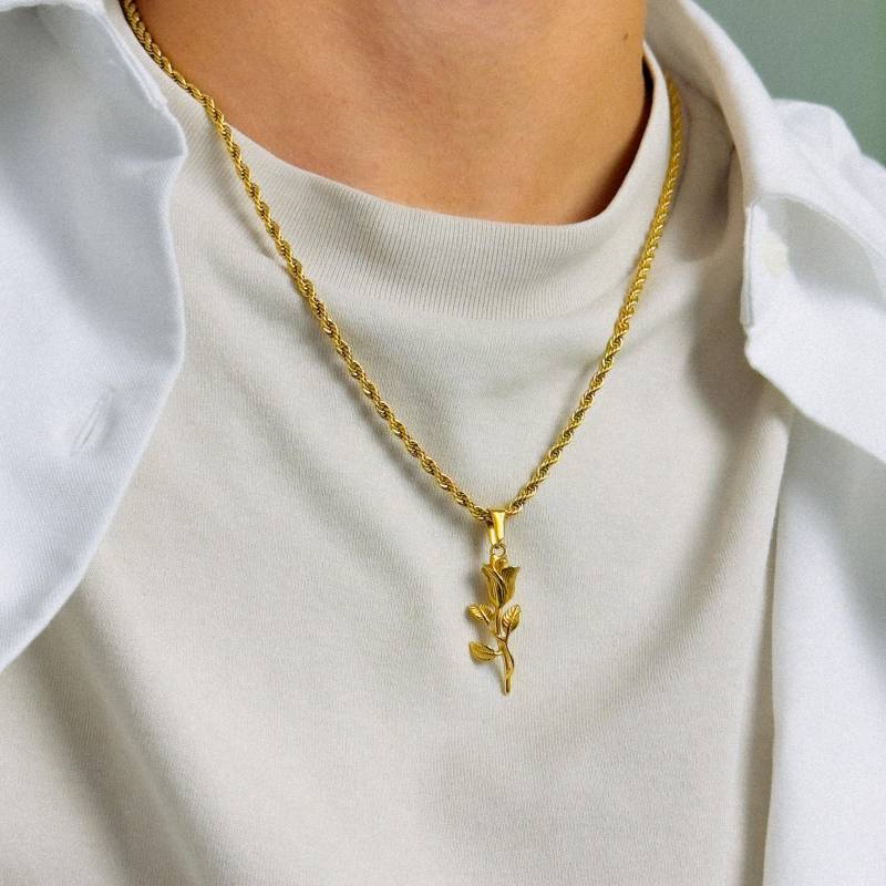 Rose Kette Herren - 3mm Rope Halskette Anhänger Gold Goldkette Wasserfest & Nicht Abfärbend Geschenkidee von JVillionJewelry
