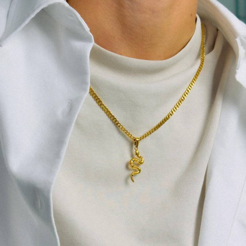 Schlangen-Kette Gold Männer - 4mm Cuban Link Kette Viper Halskette Goldkette Schlangen-Anhänger Goldschmuck von JVillionJewelry