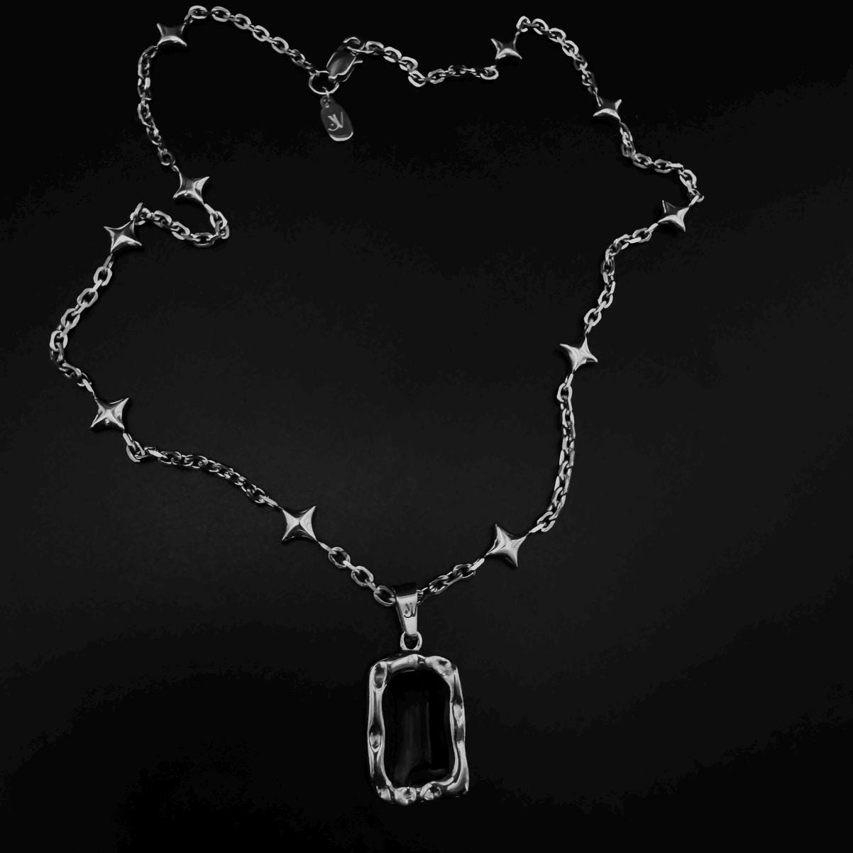 Silber Sternkette Mit Schwarzem Onyx Anhänger - Trendige Streetwear Halskette Für Damen & Herren Unisex Charm Kette von JVillionJewelry