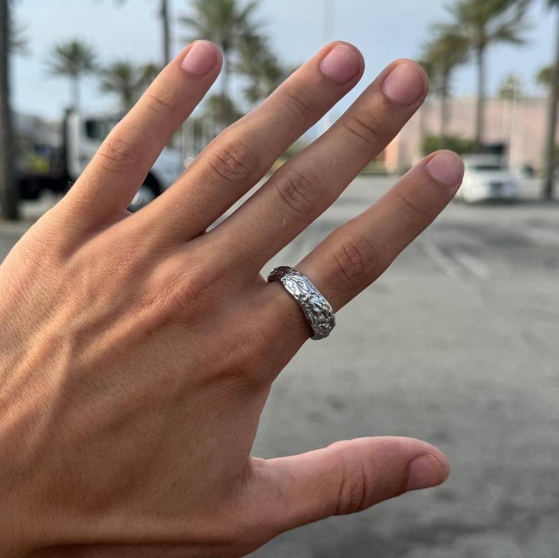 Silberring Herren - Moderner Abstrakter Ring Strukturierter Streetwear Einzigartiger Silberschmuck Geschenkidee von JVillionJewelry