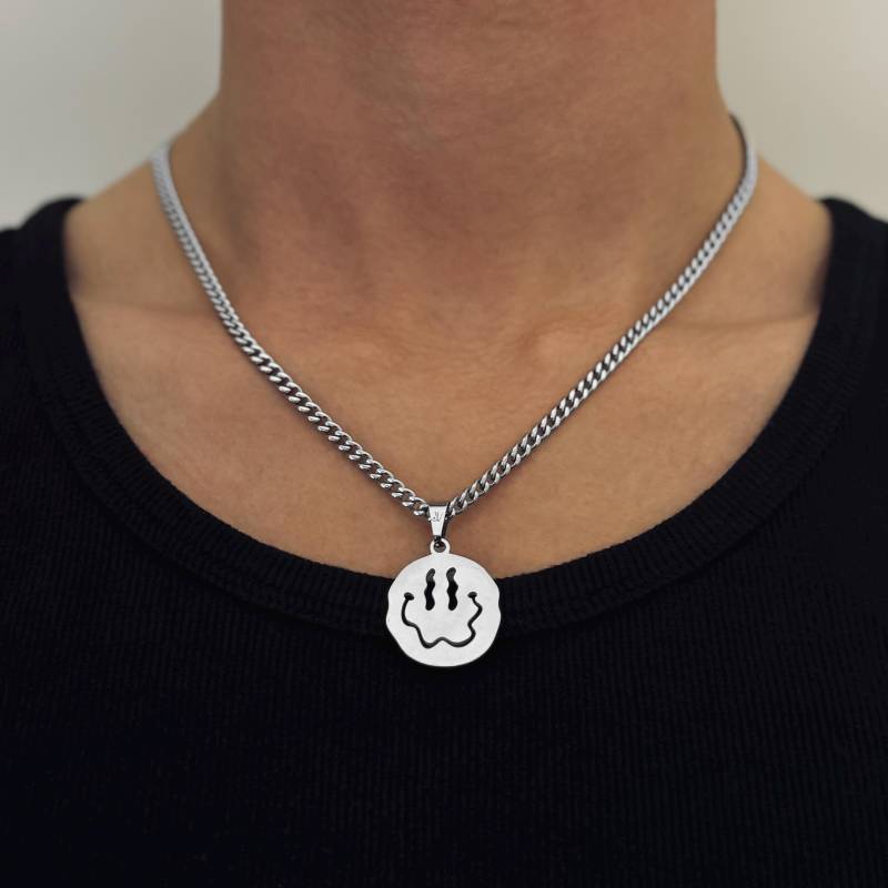 Smiley Kette Herren - 4mm Cuban Halskette Anhänger Emoji Silberschmuck Wasserfest & Nicht Abfärbend von JVillionJewelry