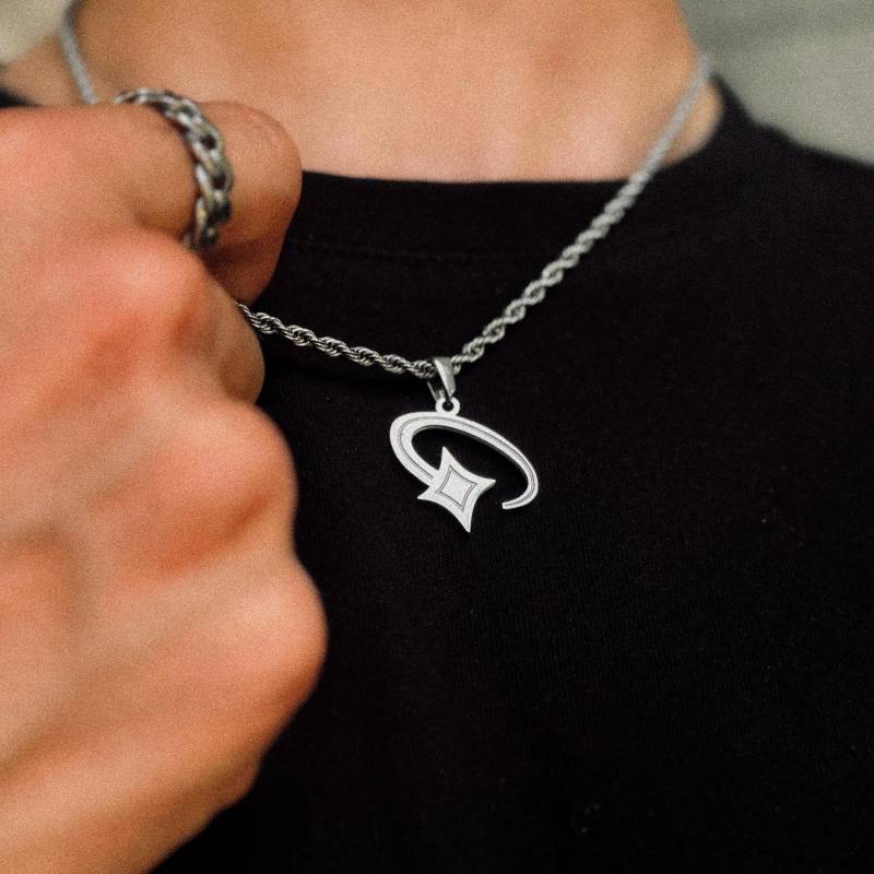 Sternschnuppen Kette Herren - 3mm Rope Halskette Woo Anhänger Stern Silber Streetwear Schmuck 50-60cm Geschenkidee von JVillionJewelry