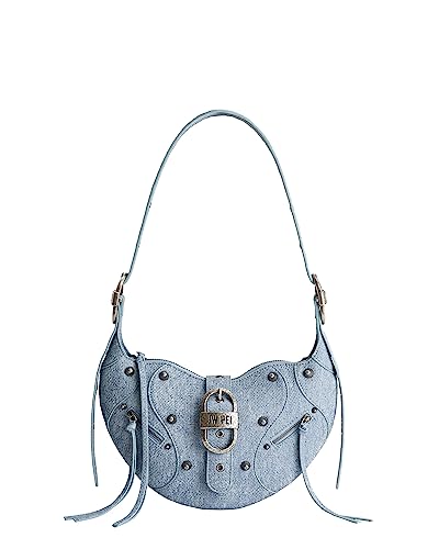 JW PEI Damen Tessa Denim geprägte Schultertasche - Blau von JW PEI