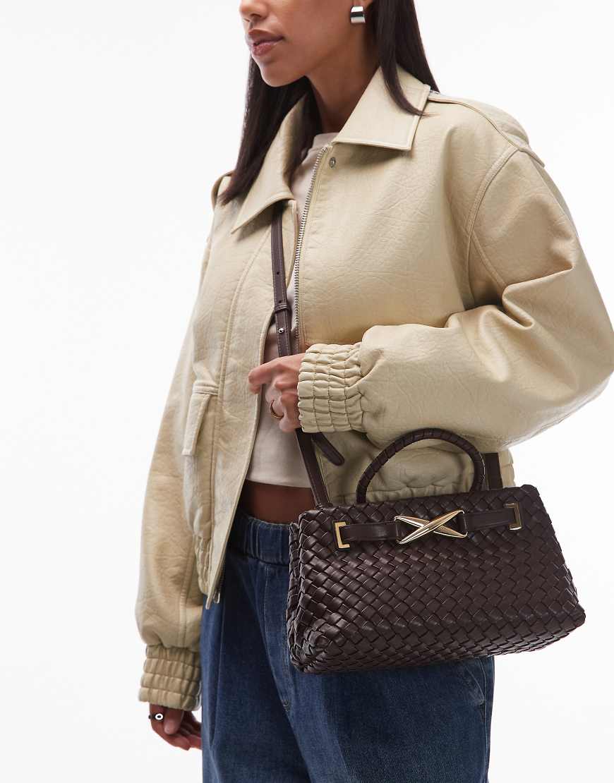 JW PEI - Elora - Gewebte Tragetasche in Dunkelbraun mit Griff an der Oberkante und Metalldetails-Brown von JW PEI