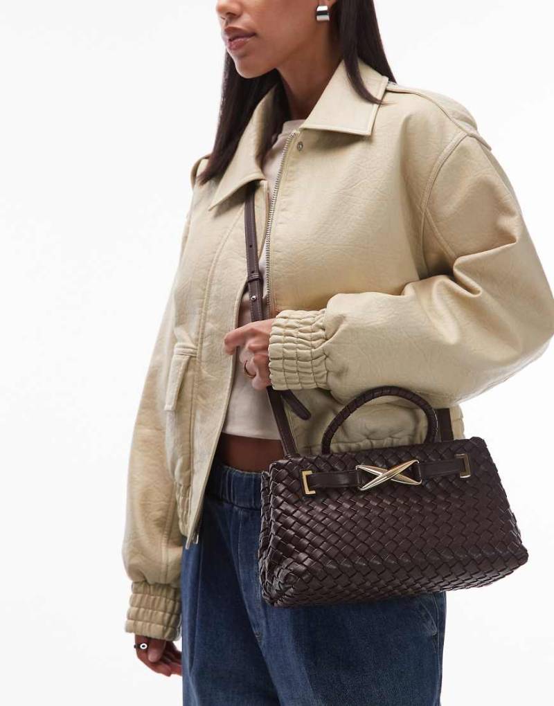 JW PEI - Elora - Gewebte Tragetasche in Dunkelbraun mit Griff an der Oberkante und Metalldetails-Brown von JW PEI