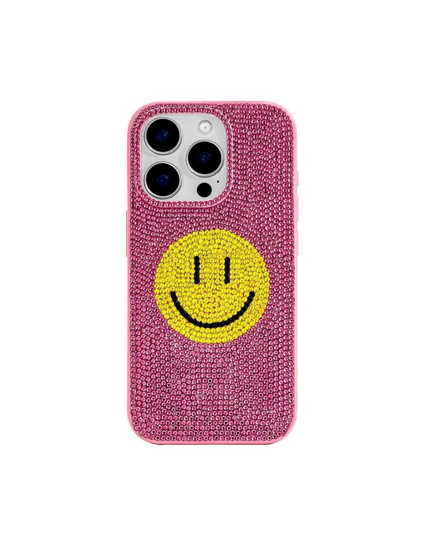 JW PEI - Handyhülle in Rosa und Gelb mit Strassbesatz und Smiley-Motiv von JW PEI