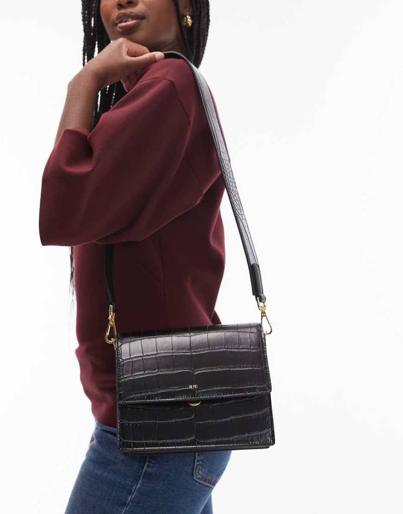 JW PEI - Kleine Umhängetasche in Kroko-Schwarz mit Umschlag von JW PEI