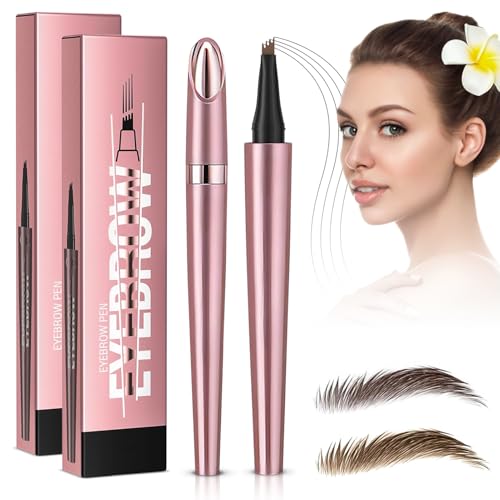 JWDMHSJ 2 Stück Magischer Augenbrauenstift, Augenbrauenstift mit 4 Mikrogabelspitzen, Wasserfest, Langlebig, Natürlicher (Hellbraun&Dunkelbraun) von JWDMHSJ