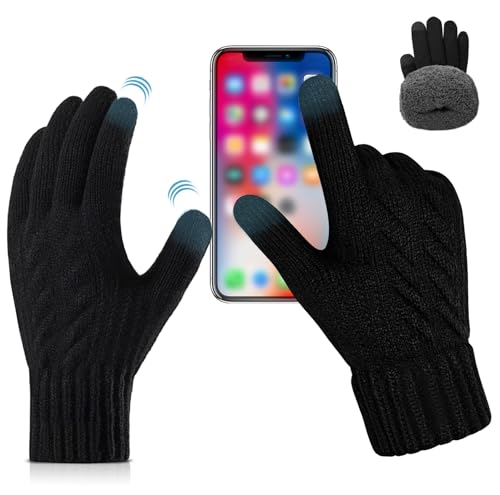 JWDMHSJ Handschuhe Herren, Weiche Thermo Touchscreen Handschuhe, Verdickte Winterhandschuhe Herren, Warme Fleece Strickhandschuhe Winter, Für Outdoor Sport Laufen Radfahren Freizeit von JWDMHSJ