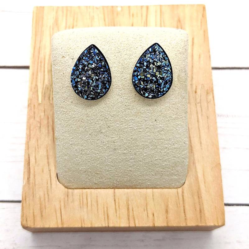 Metallic Eisblau Druzy Teardrop Ohrstecker Silber Statement Ohrstecker von JWDesignsByBrittney