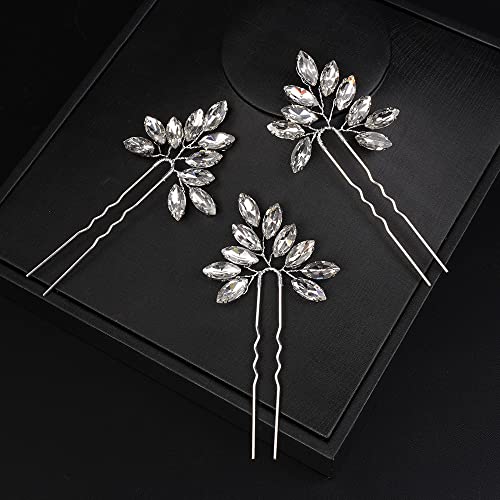 JWICOS Braut Hochzeit Kristall Haarnadeln Braut Haarteile Hochzeit Haarschmuck für Frauen und Mädchen 3 Stück (Silber) von JWICOS