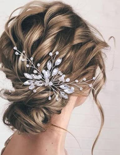 JWICOS Silber Braut Hochzeit Perle Haarnadeln Kristall Perlen Haarschmuck Haarteil für Frauen und Mädchen Braut Clip Zubehör für Braut und Brautjungfer 1 Stück von JWICOS