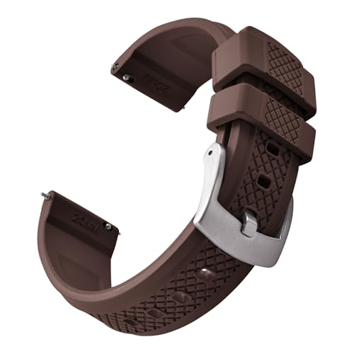JWNSPA FKM/FPM Uhrenarmband aus Fluorkautschuk, 20 mm, 22 mm, Schnellverschluss, weiches Taucharmband für Damen und Herren (Braun, 22 mm) von JWNSPA