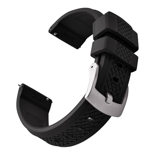 JWNSPA FKM/FPM Uhrenarmband aus Fluorkautschuk, 20 mm, 22 mm, Schnellverschluss, weiches Taucharmband für Damen und Herren (Schwarz, 22 mm) von JWNSPA