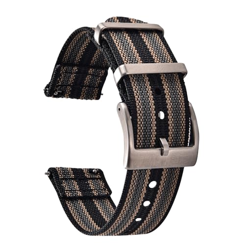 JWNSPA Zweiteiliges Schnellverschluss-Uhrenarmband aus ballistischem geripptem Nylon, 18/20/22 mm, Ersatz-Uhrenarmbänder für Damen und Herren (Schwarz, Khaki-Grau, 20 mm) von JWNSPA