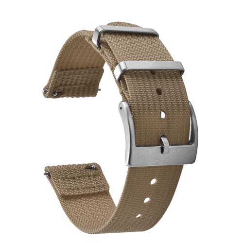 JWNSPA Zweiteiliges Schnellverschluss-Uhrenarmband aus ballistischem geripptem Nylon, 18/20/22 mm, Ersatz-Uhrenarmband für Herren und Damen, Khaki, 18mm, Casual von JWNSPA